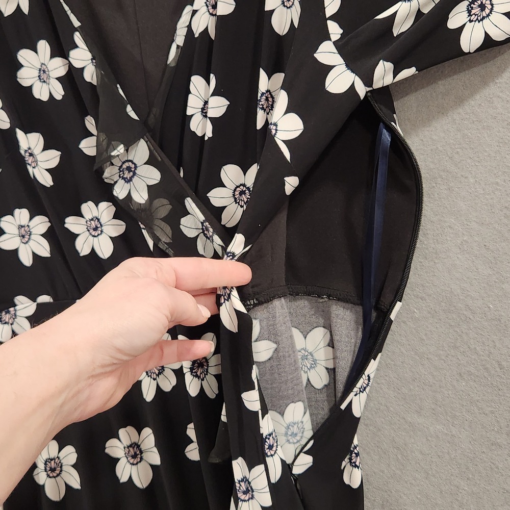 Tommy Hilfiger Womens‎ Black White Dress 10 Floral Ruffle Faux Wrap 3/4 Sleeve - Picture 5 of 11
